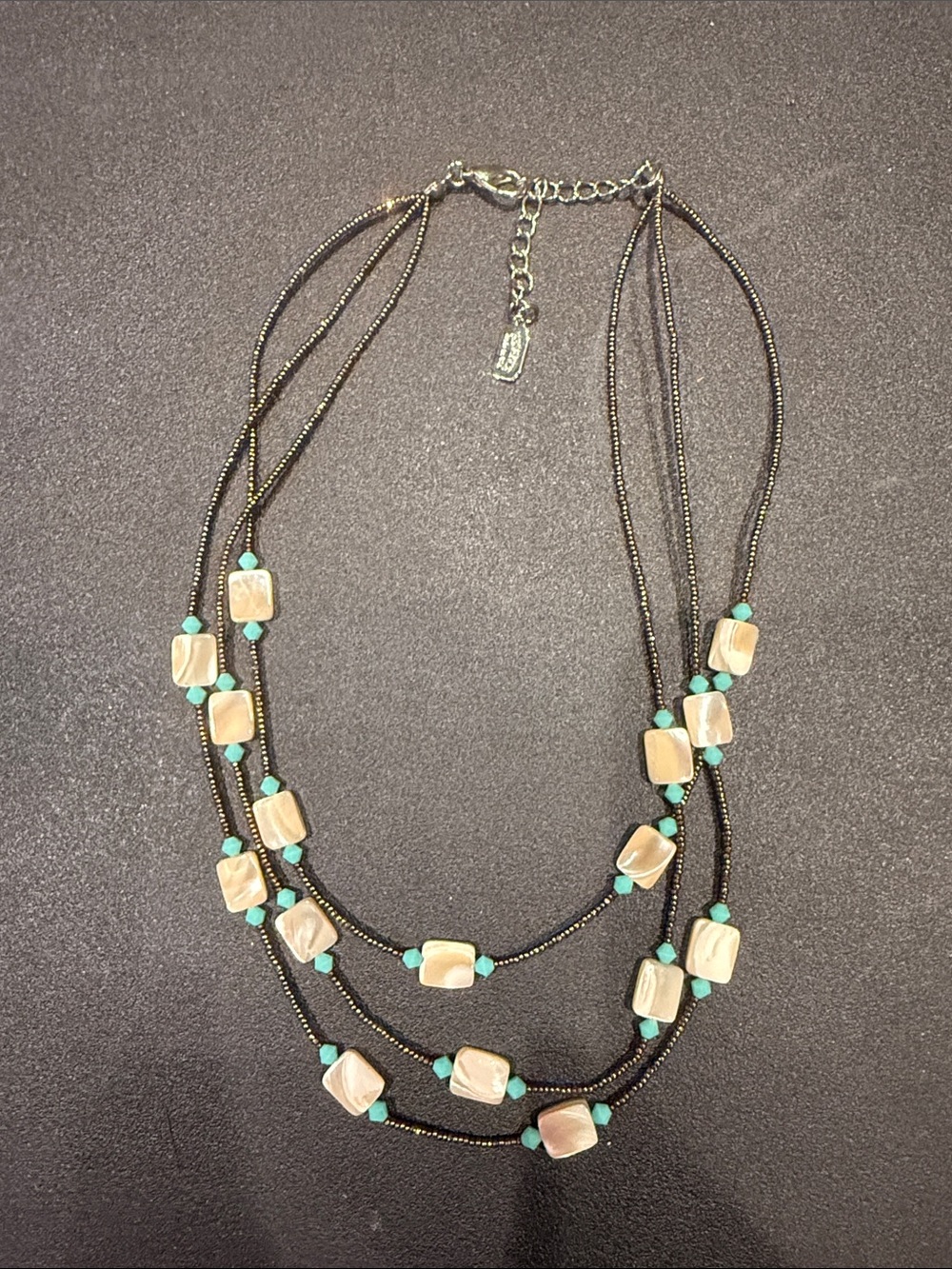 Multi-Strand Cream and Turquoise Bead Necklace - Unbranded